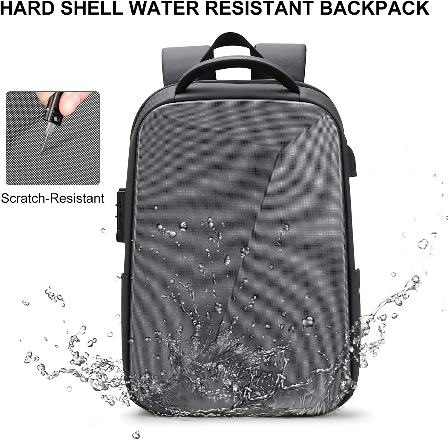 FENRUIEN Anti Theft Laptop Backpack for Men, Expandable Waterproof Hardshell Backpack with USB Port, Black Business Travel Computer Bag 15.6 Inch - Image 4